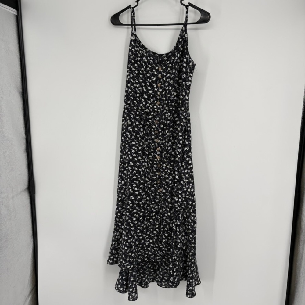 Brovave Floral Midi Dress Sz Small Black‎ White Daisy Button Front High Low